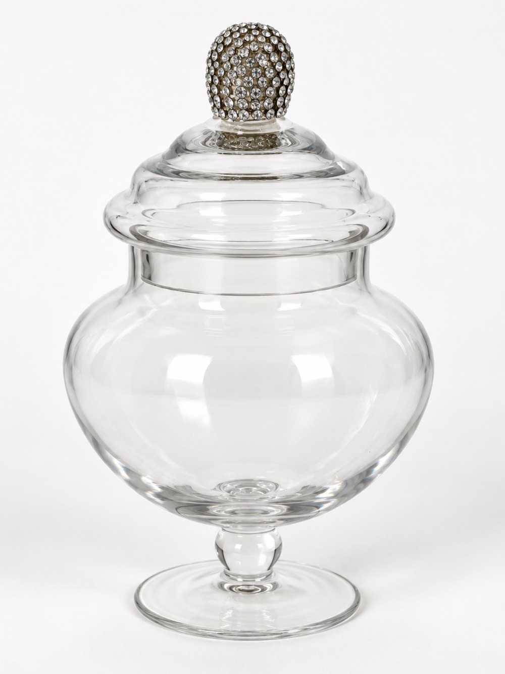 Clear Glass Pedestal Candy Jar with Rhinestone Lid – 9 Inches